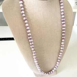 Ladies Genuine Real Pearl Purple Lavender Dyed Long Chunky Strand Necklace 36"